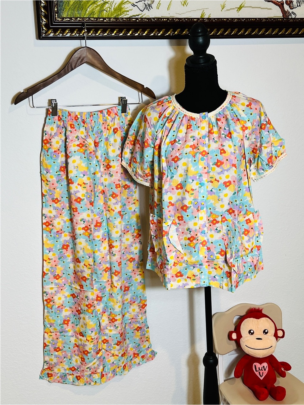 Girls Floral Two-Piece Pajama Set in Multicolor Floral Print